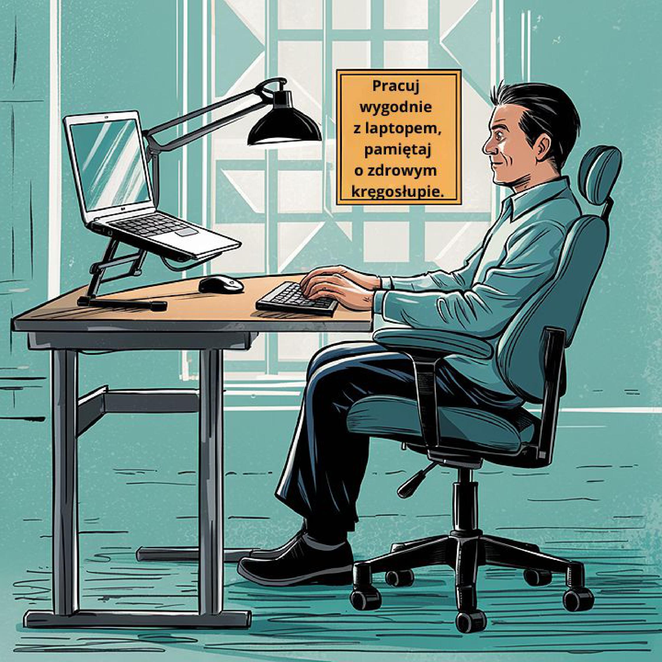 grafika ai prawidlowej organizacji pracy stanowiska z laptopem w biurze